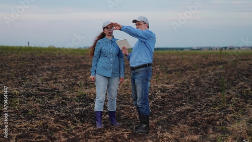 two farmers working digital tablet field, agriculture, teamwork business, growth development cultivation, sunlight, organic, agree, leaf, partnership, agriculture, agriculture farm, computer, farm