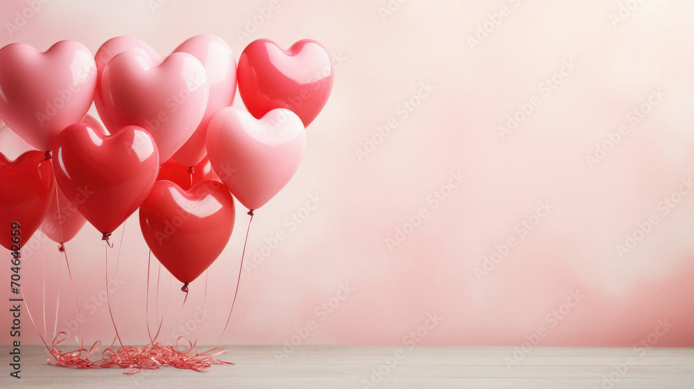 Valentine's day background with heart shaped balloons and copy space.