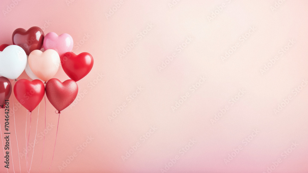 photography of red and pink heart-shaped balloons on pastel background, copyspace --ar 16:9 --v 5.2 Job ID: 778f08da-c97f-407c-81b0-28d680c33bb8