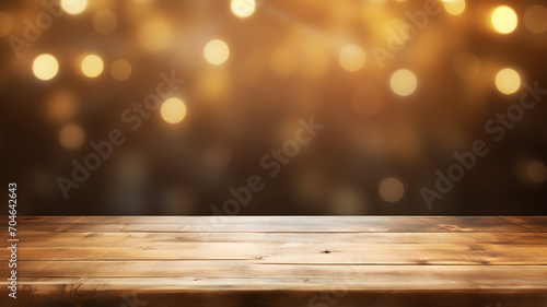 Empty wooden table with blurred background, backdrop, product display template, business and product presentation, rustic wood table