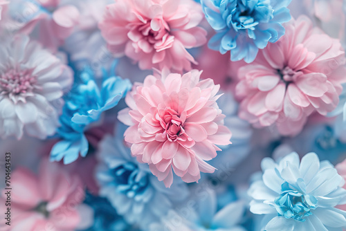 Assorted Pink and Blue Flowers in Vase for a Happy Valentines Day Celebration