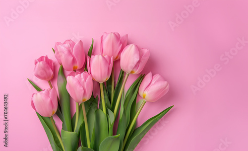 Bouquet of Pink Tulips on Pink Background, Perfect for Happy Valentines Day Gifting
