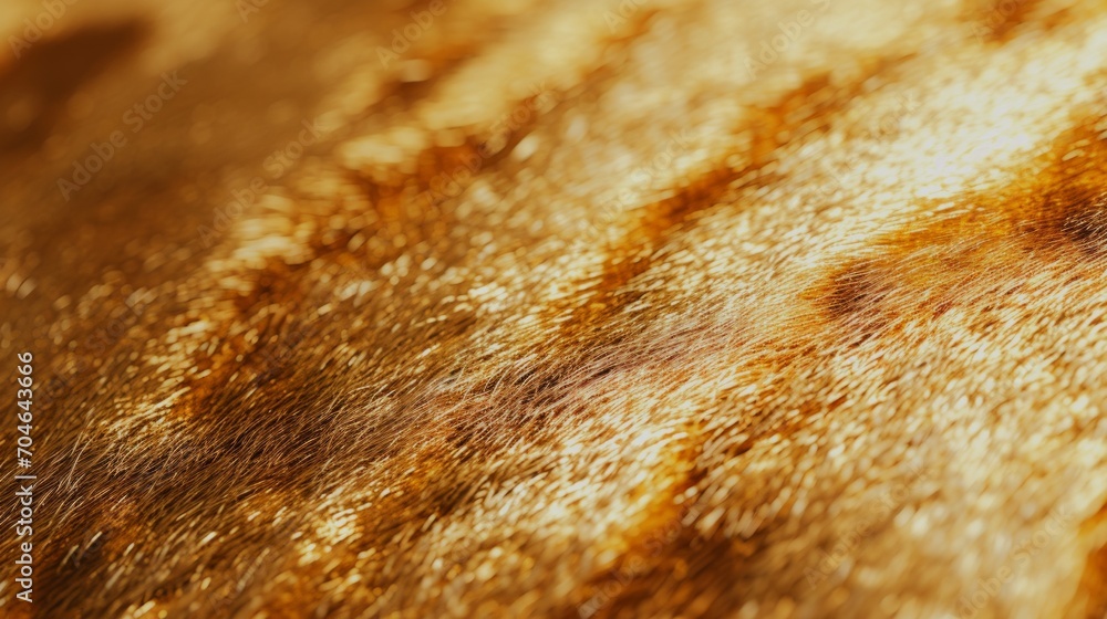 Close-up of a vibrant gold texture of soft fur with various shades of golden. Dyed animal fur. Concept is Softness, Comfort and Luxury. Can be used as Background, Fashion, Textile, Interior Design