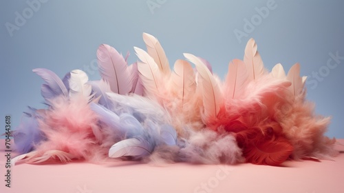 Ethereal feather arrangement with a soft color gradient, lending itself to designs that require a touch of natural elegance and lightness, like beauty and spa branding.