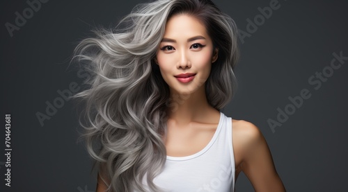 Beautiful Asian woman with long silver hair