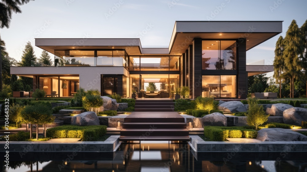 Fototapeta premium Luxury exterior of a contemporary villa with unique design