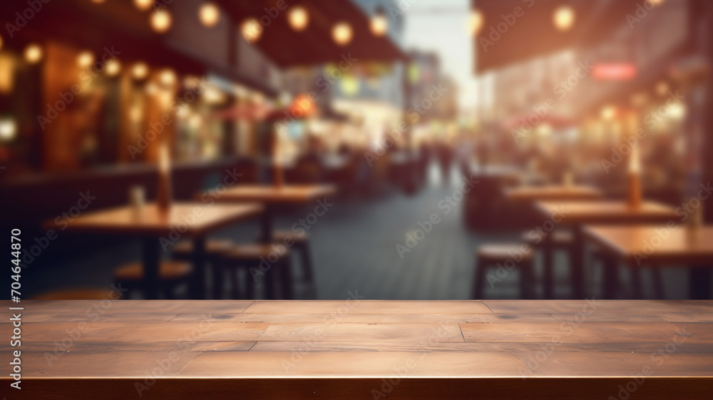 Empty table at a outdoor restaurant, asian street food area, eating outside with friends, empty table for packshot of food