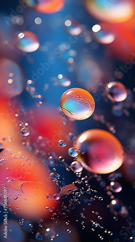 Colorful water droplets on a blue background