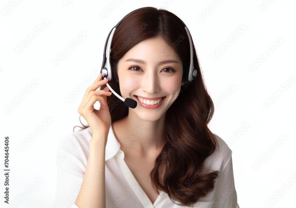 a woman with a call center headset smiling on white background. ai generative a woman with a call center headset smiling on white background. ai generative