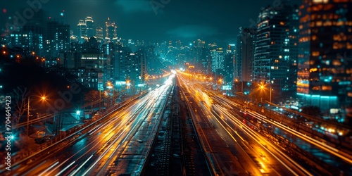 Cityscape Connections: The illuminated web of data transfer intertwining the urban streets on the information highway of the Internet of Things