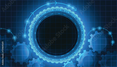 Futuristic technology  background.  gear wheel technology glow light . hi tech, engineering blue background .vector. photo