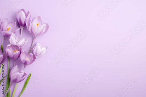 Crocus decorated on light purple background with space for text