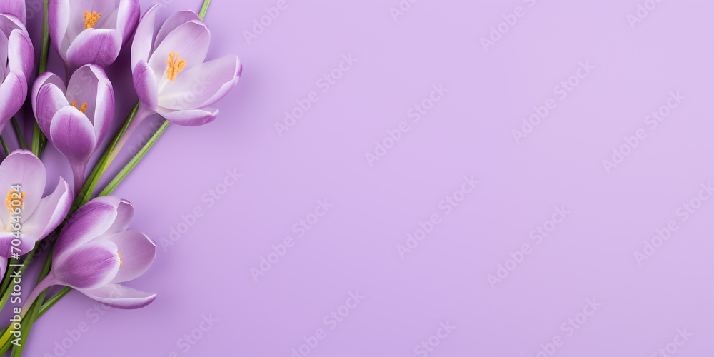 Crocus decorated on light purple background with space for text