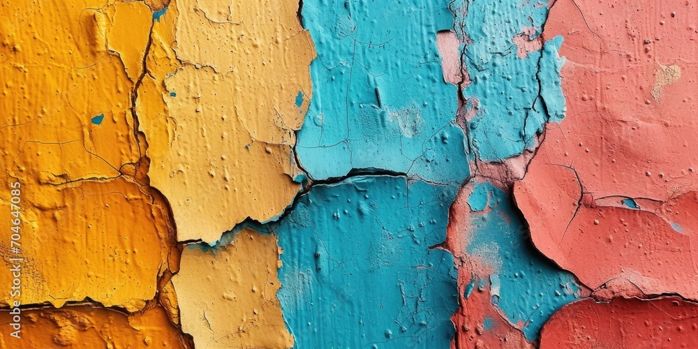 A close up of peeling paint on a wall, corful grunge wallpaper background