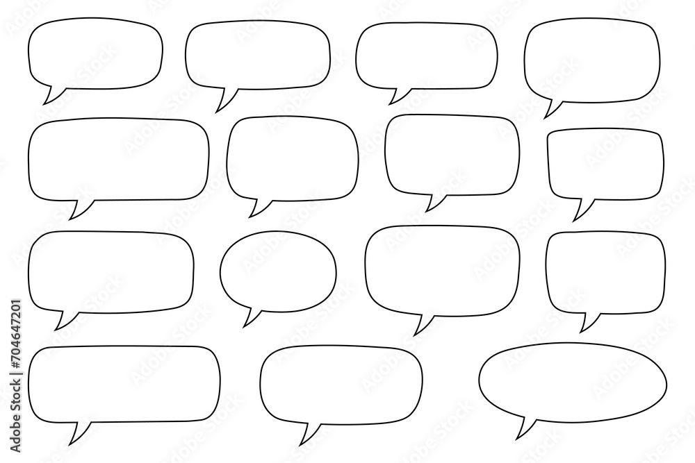 Obraz premium Set of hand drawn line speech bubbles. Speech balloon, chat bubble art vector line speech bubbles for apps and websites.