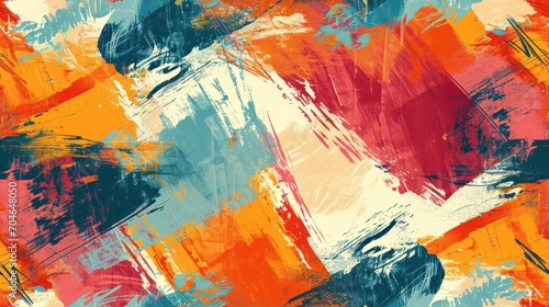  a multicolored pattern of paint strokes on a white and orange background with blue, red, yellow, and pink colors.