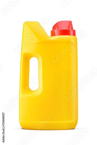 Yellow plastic canister with dishwashing powder detergent isolated. Transparent PNG image. photo