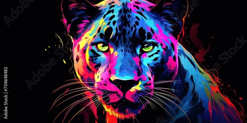 Illustration of a tiger emerging from a black background with a strong steely gaze towards the viewer, flaming colors 