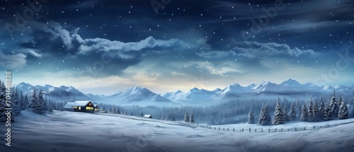 Christmas night background in Christmas and New Year, digital illustration, festive atmosphere. © MdImam