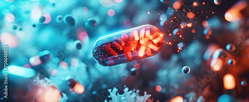 AI-Enhanced Medicine Pill Concept for Future Healthcare. Pill symbolizing integration of artificial intelligence in the development of future healthcare and advanced treatments.