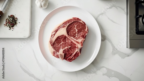 Boneless Ribeye Steak on a White Plate