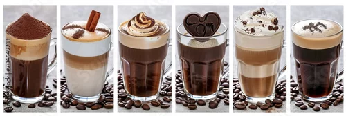 Obraz Vibrant coffee shop products collage with stylish white divisions and luminous white segments