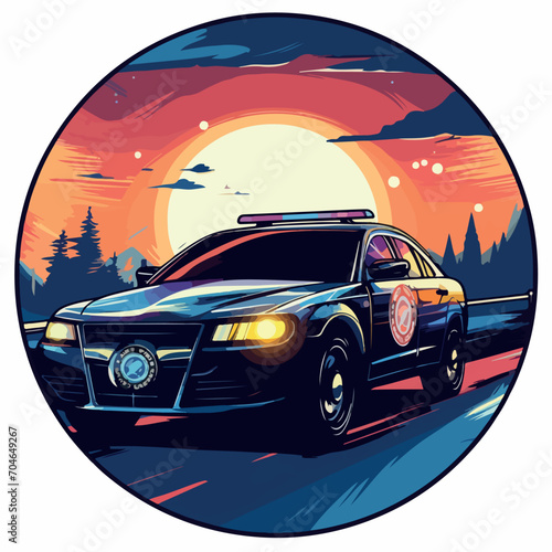 POLICE CAR  in cartoon, doodle style. Isolated 2d vector illustration in logo, icon, sketch style, Eps 10. AI Generative