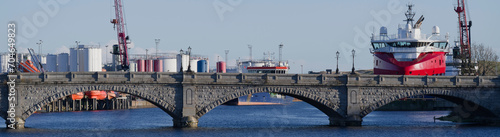 Aberdeen harbour and ships viewed the River Dee