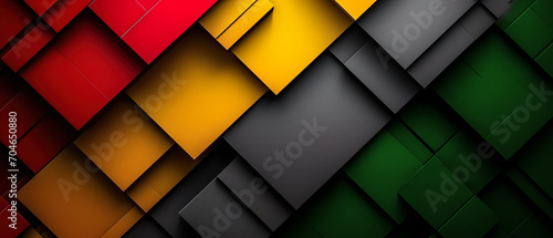 Red, yellow and green color stone plates on the black background. Black History Month concept. Flat lay. Copy space. Banner. photo
