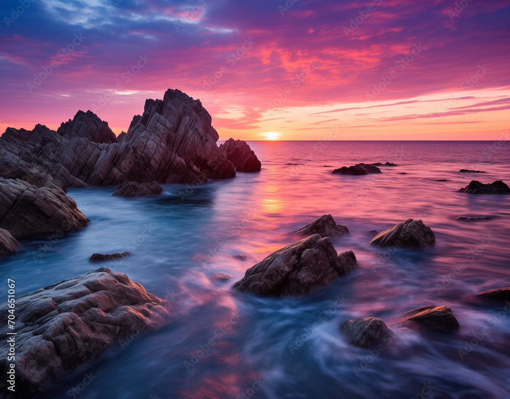 Naklejka premium sunset over the sea.Minimal nature concept.Copy space.Generative AI