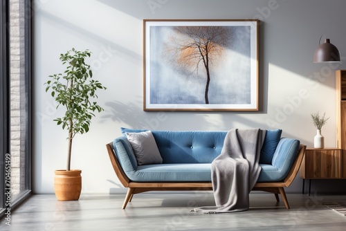 Blue Modern Minimalist Living Room Interior Design