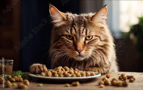 Purebred cat eating food