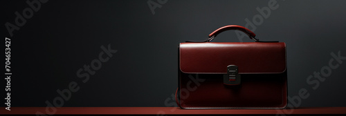banner with a brown leather business briefcase on dark background