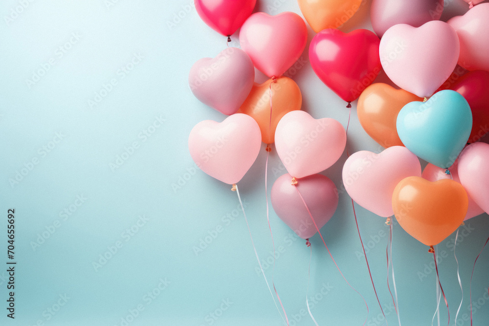Valentine's day background with heart shaped balloons on blue background. Valentine's day background with heart shaped balloons on blue background.