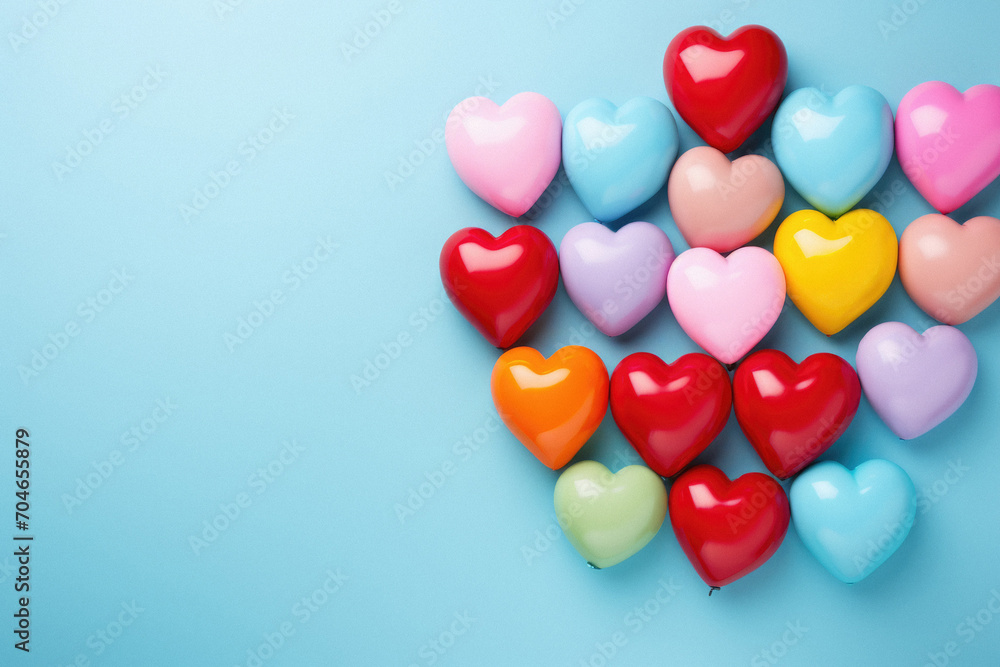 Valentine's Day background with colorful hearts on blue background. Valentine's Day background with colorful hearts on blue background.