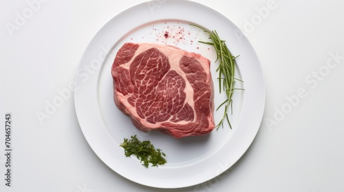 Boneless Ribeye Steak on a White Plate