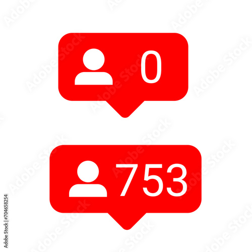 Notification about new follower. Being popular or unpopular on social media. Validation, fame, popularity vs being lonely and neglected loser and outsider. Success or failure on internet. Vector.