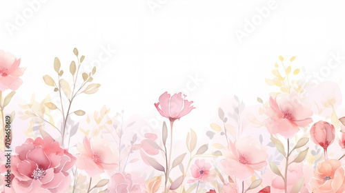 Floral frame with watercolor flowers, decorative flower background pattern, watercolor floral border background #704658619