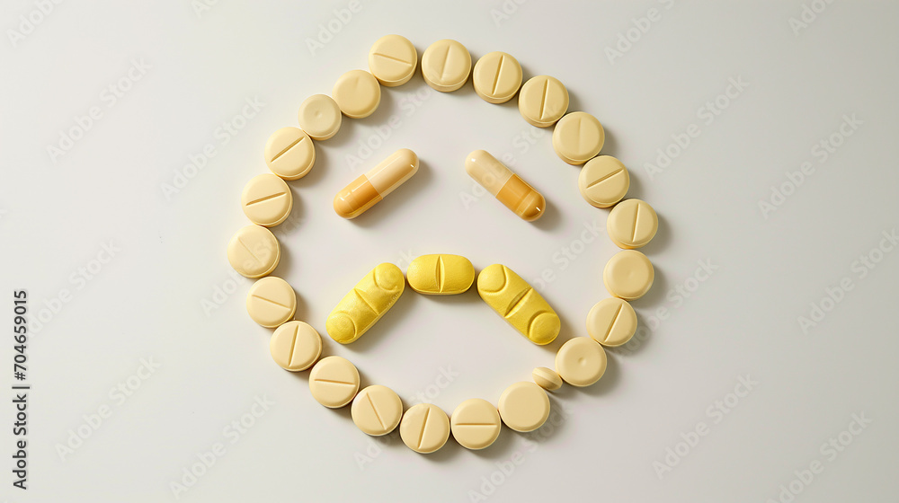 Obraz premium Pills arranged in the shape of a sad face