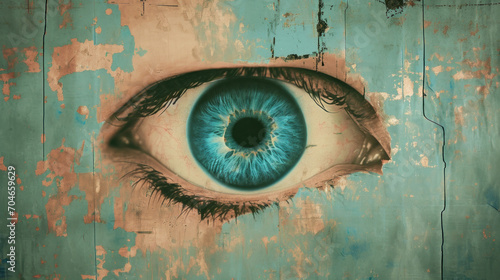 An eye on an old vintage wall, illustration, background