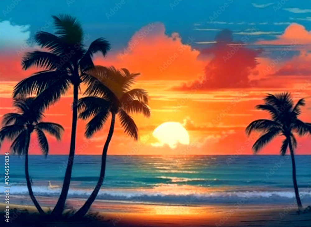 sunset on the beach, generative ai