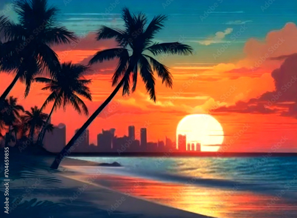 Fototapeta premium sunset on the beach, generative ai