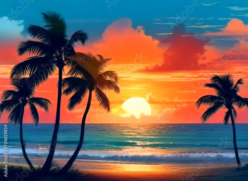 sunset on the beach, generative ai © Abul