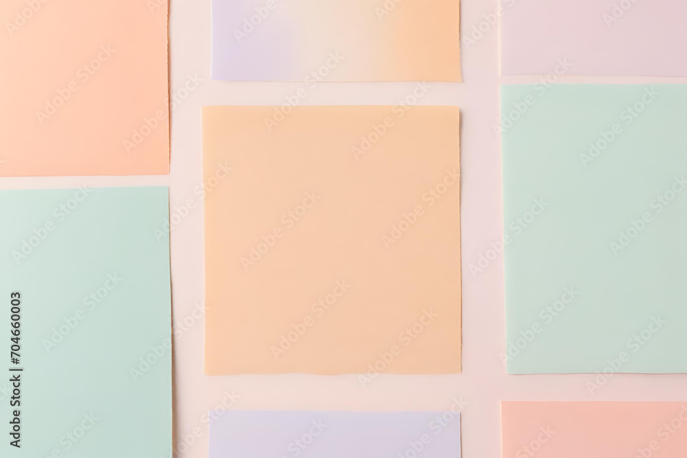 Fototapeta premium Pastel-colored blocks arranged in a balanced and harmonious composition, Pastel color post it note, Sticky Note Board, Post it memo board