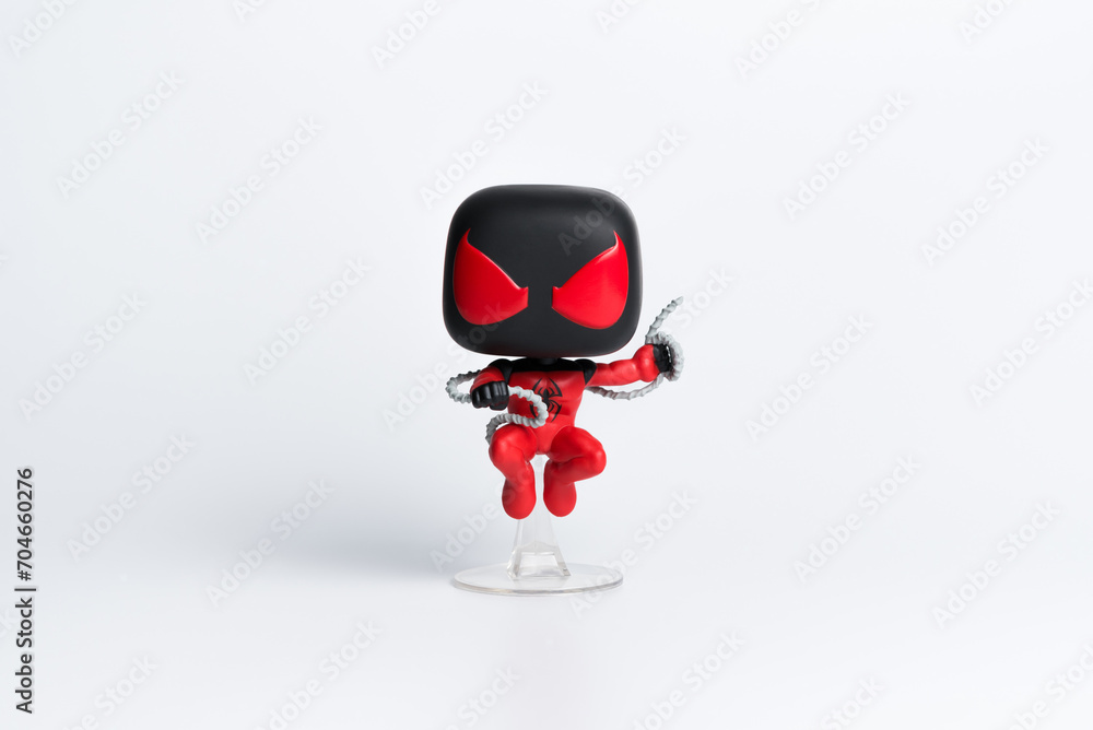 Naklejka premium Donetsk, Ukraine; January 4, 2024: Funko POP Marvel Scarlet Spider (Kaine Parker).
