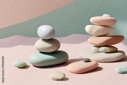 Pastel-colored Zen stones arranged in balanced composition  Zen stones background
