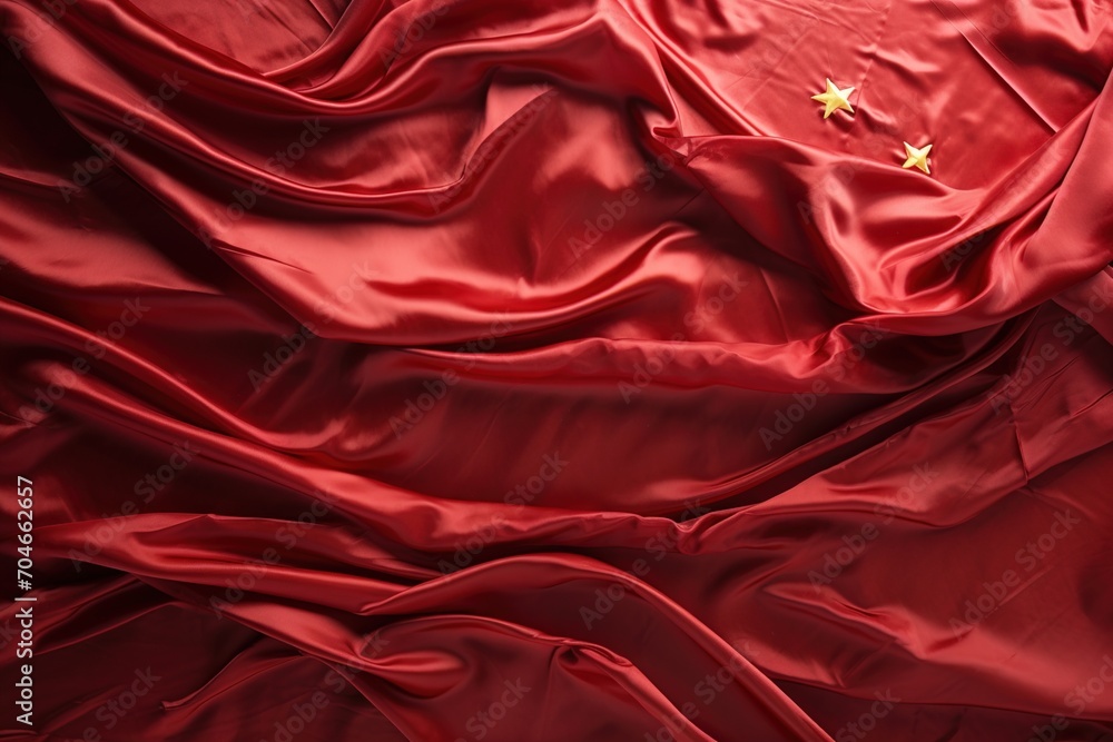 Red satin fabric with gold stars Red satin fabric with gold stars