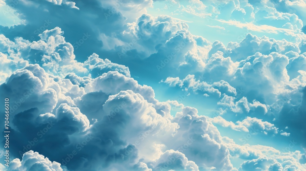 a bunch of clouds that are in the sky with a plane in the middle of the ...