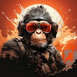Design a cool monkey riding a motorcycle with sunglasses