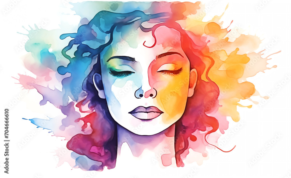 Abstract portrait of women watercolor illustration on white background. Concept of diversity and lgbtqia.